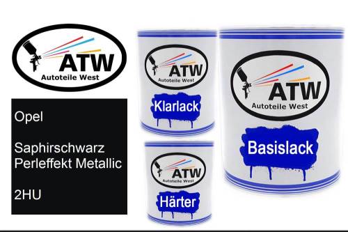 Opel, Saphirschwarz Perleffekt Metallic, 2HU: 1L Lackdose + 1L Klarlack + 500ml Härter - Set, von ATW Autoteile West.